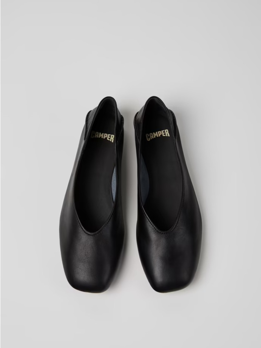 Camper Casi Myra Women's Black Leather Square-Toe Ballet Flats